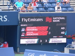 The Scoreboard showing Stefanos Tsitsipas and Novak Djokovic August 9, 2018 Rogers Cup Toronto
