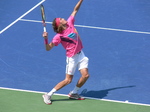 Stefanos Tsitispas serving to Novak Djokovic on the Centre Court August 9, 2018 Rogers Cup Toronto!