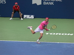 Stefanos Tsitsipas preparing for one-handed backhad return to Djokovic August 9, 2018 Rogers cup Toronto!