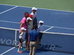 On the Court: Stefanos Tsitsipas, Julia Apostoli-Salnikova, mother and Apostolos Tsitsipas, father and Kevin Anderson. Semi-final match August  11, 2018 Toronto!