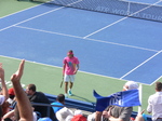 Stephanos Tsitsipas and the Greek flag with a spectator. Rogers cup August 11, 2018 Toronto!