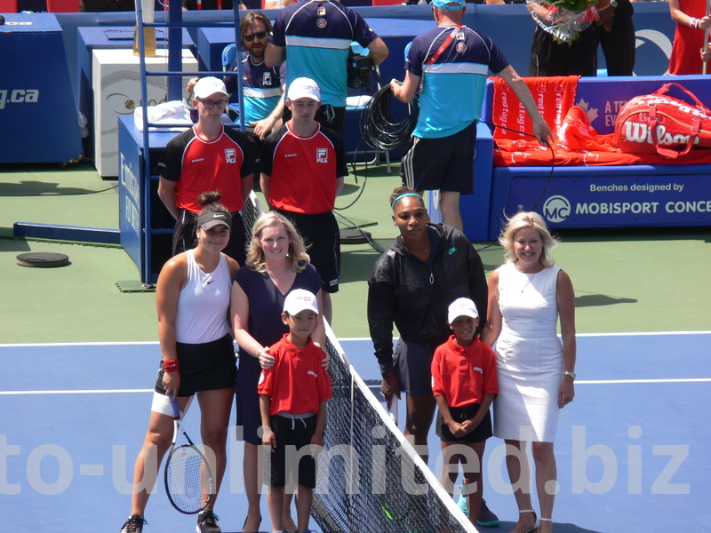 On the court official picture taking with Serena Williams and hometown favorite Bianca Andrescu. Rogers Cup August 11, 2019 Toronto