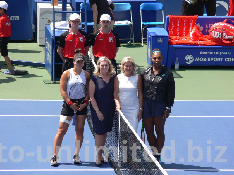 Bianca Andrescu and Serena Williams at the Net, August 11, 2019 Rogers Cup Toronto