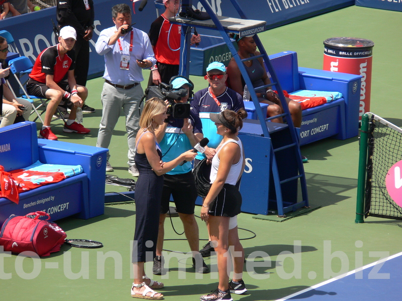 Sporstnet is on the court interviewing Andrescu. July 11, 2019 Rogers Cup Toronto