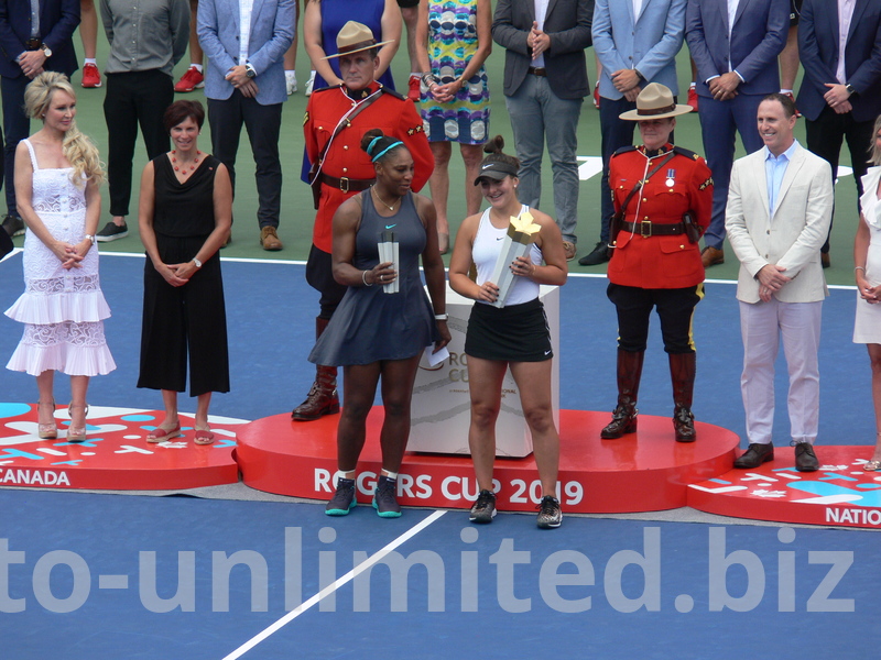 Close up of Champion and Finalist of Rogers Cup in front of organizing committee, August 11, 2019