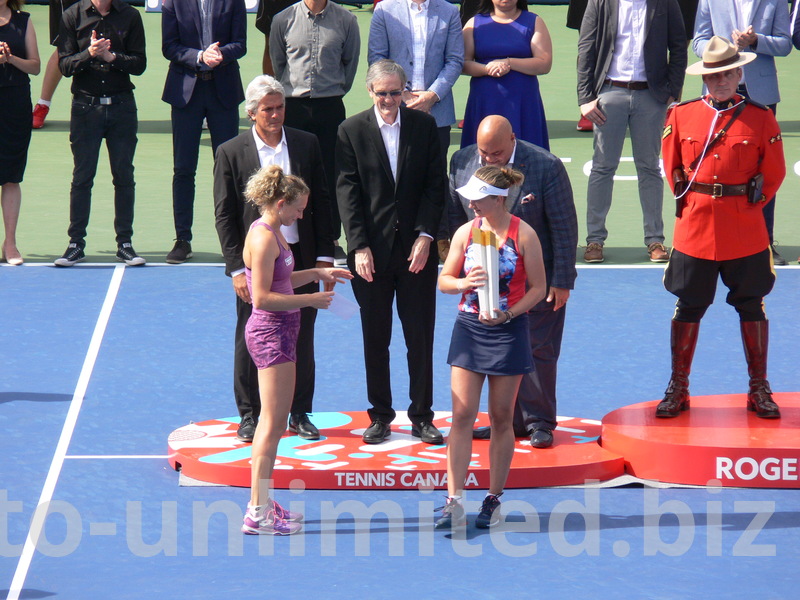 Happy Doubles Champs Krejcikova and Siniakova are enjoying the prizes, August 11, 2019 Rogers Cup Toronto