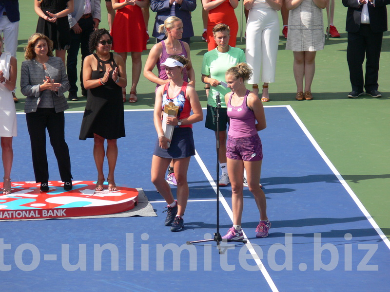 Doubles Champions with Siniakova thanking the sponsors of the tournaments, organizers, ball crews and volunteers, August 11, 2019 Rogers Cup in Toronto  