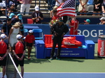 The lady in Black is Serena Williams, awaiting official start of Championship match, Rogers Cup Toronto August 11, 2019   