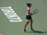 Homegrown Star Bianca Andrescu  and the sign TORONTO on Central Court, August 11, 2019 Rogers Cup Toronto