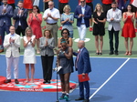 It is tough for Champion as Serena to explain and justify her loss. She is being consoled by Ken Crosina, Rogers Cup Master of Ceremonies