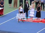 Bianca Andrescu has just received her winner's cheque for US$ 521,530.00 from Lucie Blanchet of National Bank, August 11, 2019 Rogers Cup Toronto