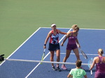 The opponets in Doubles Final are coming to the Net to skahe the hands, August 11, 2019 Rogers Cup Toronto