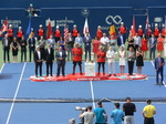 Doubles Trophy presentation with Karl Hale - Tournament Director, Allan Dougles Horn - President and CEO of Rogers Telecommunication,  Tarek Naquib - Vice President of Personal Banking for National Bank, RCMP Officers as Honor Guards,  Gavin Ziv - Managing Director of Rogers Cup, Julia Orlandi - WTA Official and Supervisor and Ken Crosina Master of the Ceremonies and Voice of Rogers Cup  