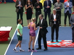 Alan Horn from Rogers Trelecommunication is presenting the doubles finalists, Groenfeld and Schuurs with the cheque, August 11, 2019 Rogers Cup 