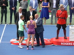 Finalists Groenfeld and Schuurs receiving Trophy from Tarek Naquib of National Bank, August 11, 2019 Rogers Cup  