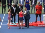 Doubles Champions Katerina Siniakova with Barbora Krejcikova are receiving Trophy from Tarek Naquib of National Bank, August 11, 2019 Rogers Cup Toronto