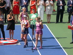 Now, Doubles Champs Krejcikova and Siniakova in front of the microphone, August 11, 2019 Rogers Cup in Toronto