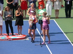 Doubles Champions with Siniakova thanking the sponsors of the tournaments, organizers, ball crews and volunteers, August 11, 2019 Rogers Cup in Toronto  