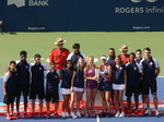 Doubles Champions Siniakova and Krejcikova with ground crew, August 11, 2019 Rogers Cup