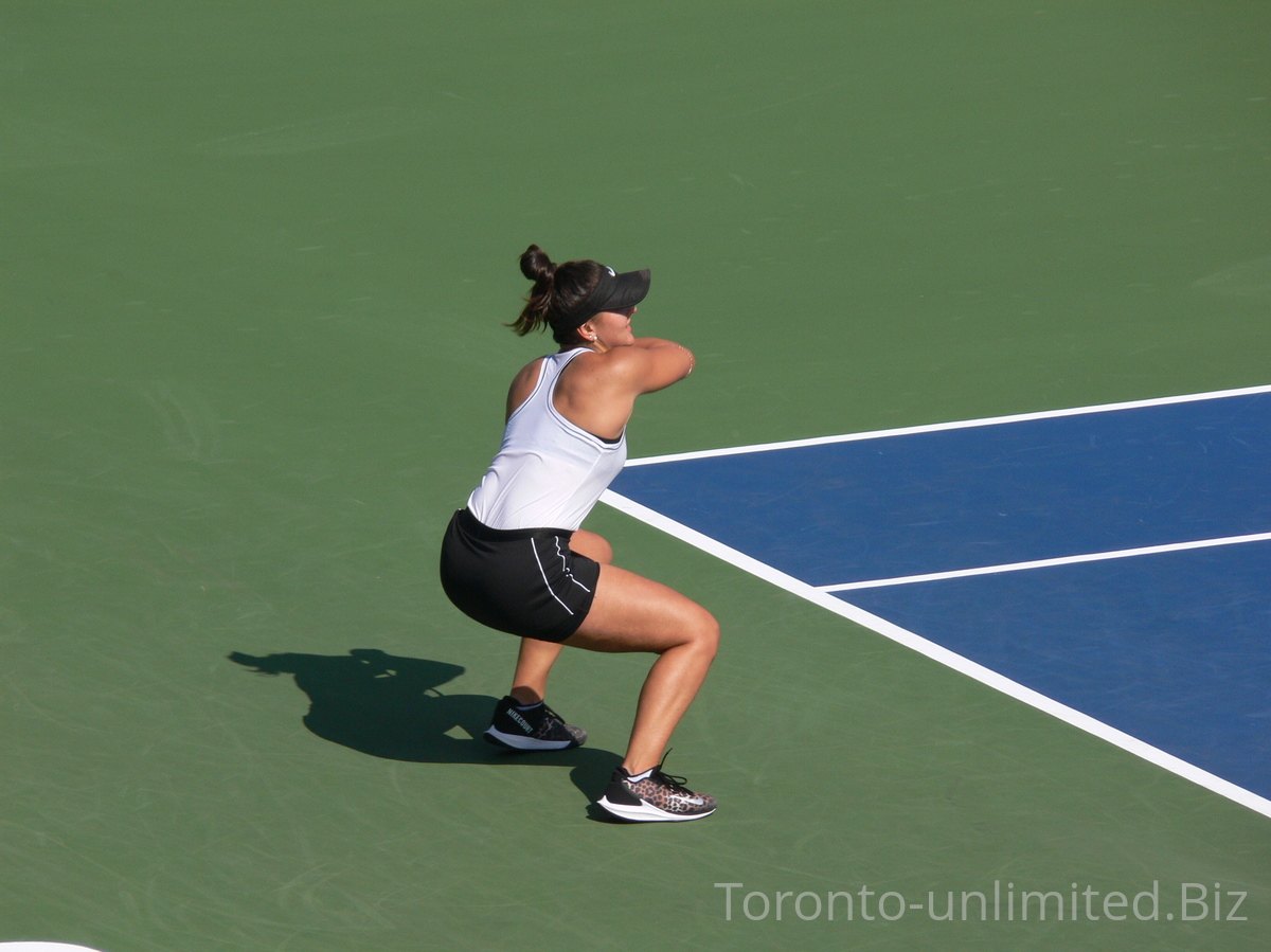Bianca Andrescu has returned low forehand to Kiki Bertens. Centre Court August 6, 2019 Rogers Cup Toronto