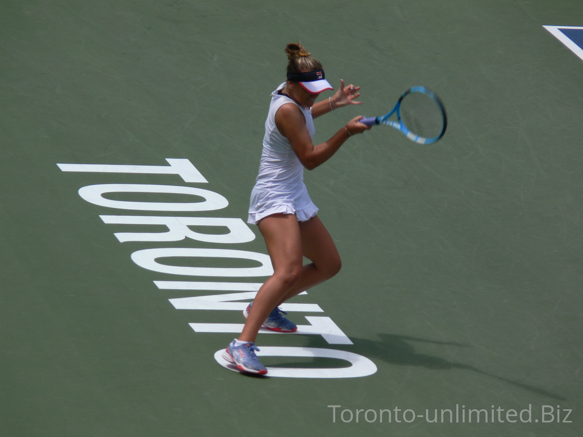 Playing body language of Sofia Kening during quarterfinal match, August 9, 2019 Rogers Cup in Toronto