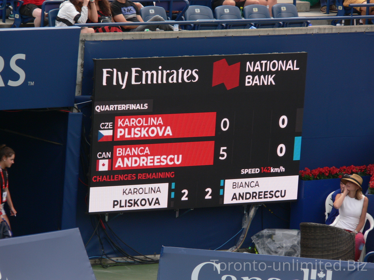 Biance Andrescu is serving for the first set, August 9, 2019 Rogers Cup in Toronto