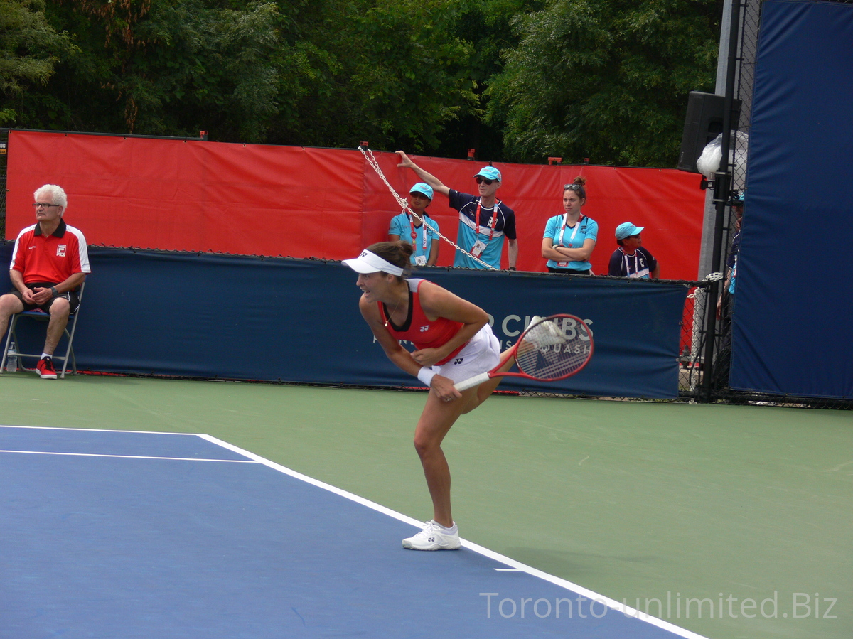 Tatjana Malia, Germany serving on Grandstand Court, Rogers Cup 2019 Toronto