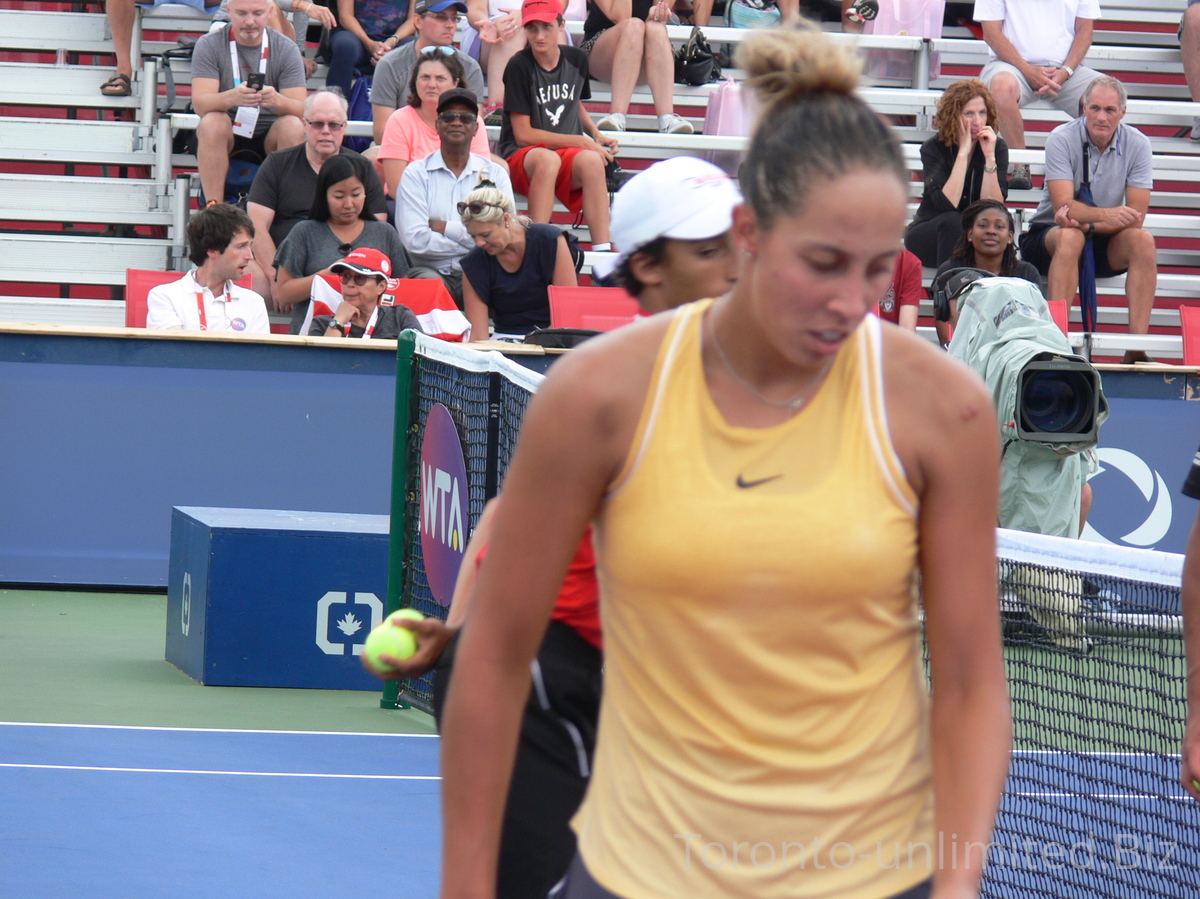 Madison Keys during changeover on Grandstand Court, August 3, 2019 Rogers Cup Toronto