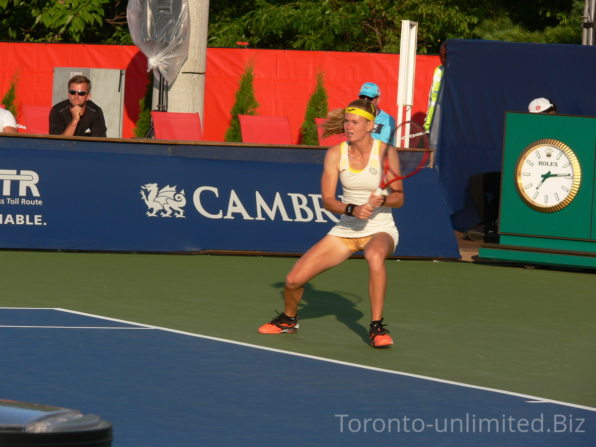 Marie Bouzkova playing on the baseline of Grandstand with Jelena Ostapenko, Latvia. Rogers Cup August 8, 2019 Toronto