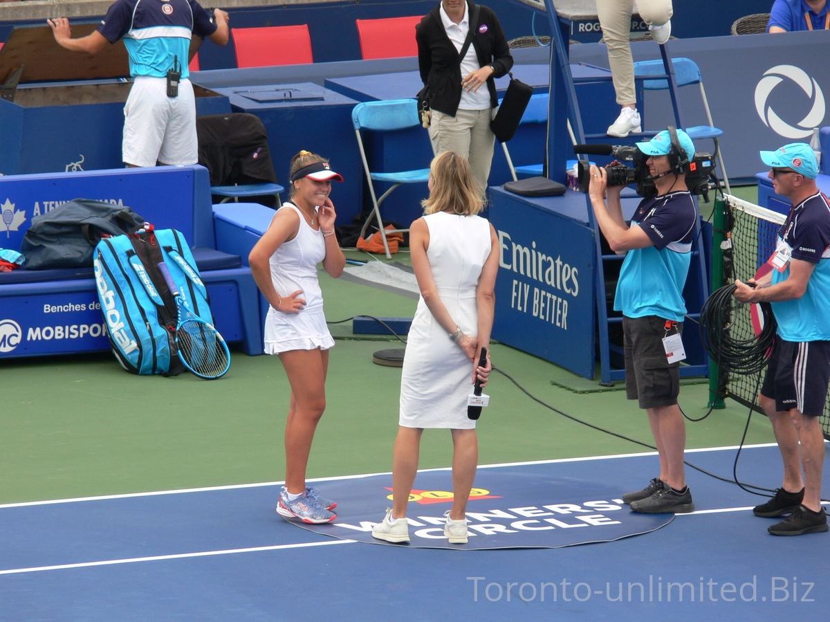 Winner of quarterfinal match Sofia Kenin during the post-game interview, August 9, 2019 Rogers Cup Toronto