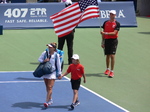Sofia Kenin is coming with US flag behind, to play semifinal match with Bianca Andrescu, August 9, 2019 Rogers Cup in Toronto