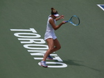 Playing body language of Sofia Kening during quarterfinal match, August 9, 2019 Rogers Cup in Toronto