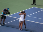 Shake hands and hug your opponent at the end of semifinal match on Centre Court, August 9, 2019 Rogers Cup in Toronto