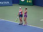 Barbora Krejcikova with Katerina Siniakova on Centre Court, August 10, 2019 Rogers Cup Toronto 