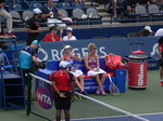 Barbora Krejcikova and Katerina Siniakova during changeover, doubles semifinal match Rogers Cup 2019