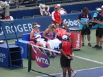 Siniakova and Krejcikova in the discussion with each other. Rogers Cup 2019