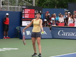 Donna Vekic is preparing to serve to Madison Keys on Grandstand Court, qualifying match August 3, 2019 Rogers Cup Toronto