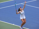 Sofia Kenin US on the Centre Court serving in the quarterfinal match to Elina Svitolina UKR, August 9, 2019 Rogers Cup Toronto