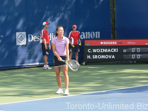 Hana Sromova of Czech Republic getting ready to serve.