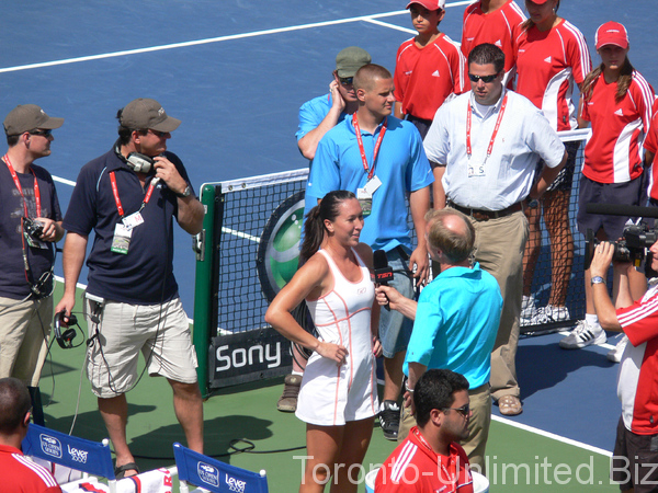 Jelena Jankovic during her post-game court interview.