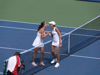 Jelena Jankovich winner and Virginie Razzano after the Championship point. 2007 Rogers Cup in Toronto. 