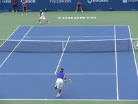 Nadal up front and Kiefer in the back of the court.