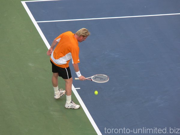 Famous Boris Becker of Germany playing exhibition match.