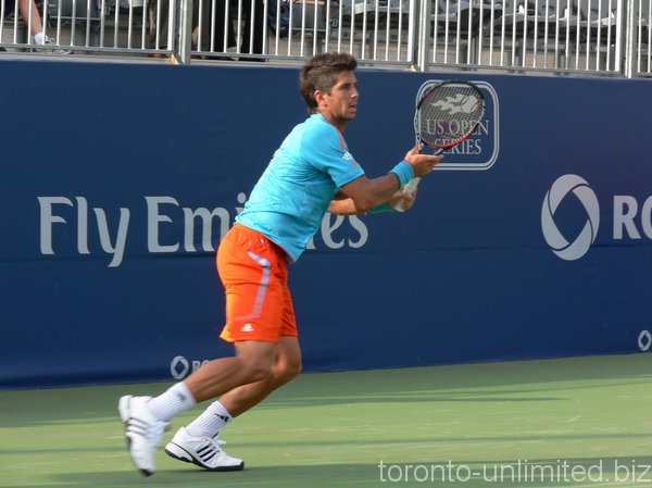 Fernando Verdasco of Spain playing Thomaz Belluci of Brazil.