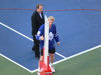 Boris Becker next to the Rogers Cup Hall of Fame Exhibit.